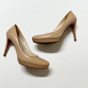 Prada Womens Nude Tan Leather Calzature Donna Platform Heeled Pump Size 37.5